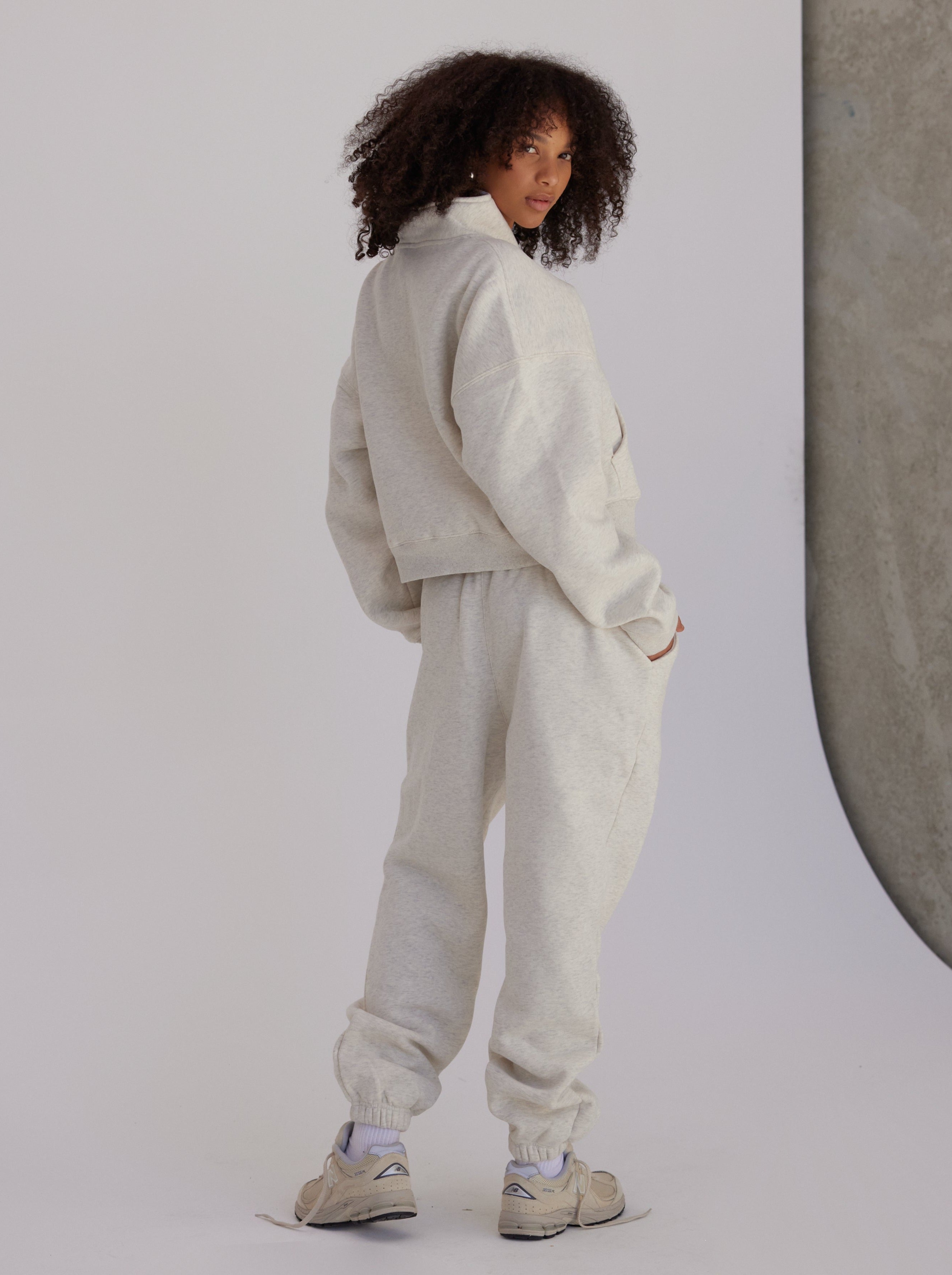 HALF ZIP SWEATER - CREAM MARLE
