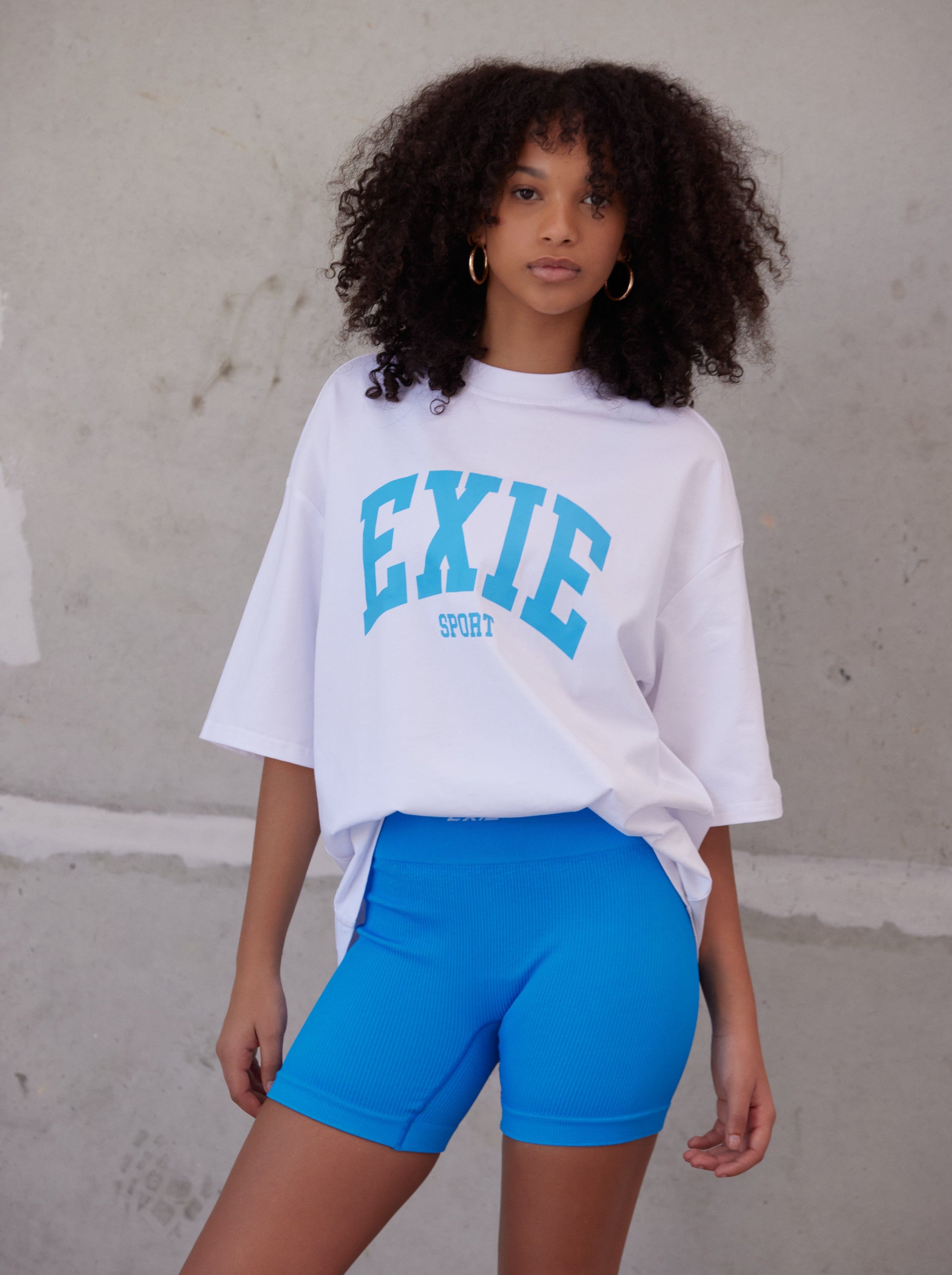 EXIE SPORT OVERSIZED TEE - WHITE/MALIBLUE