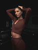 BEND LONG SLEEVE ZIP FRONT TOP - SIENNA